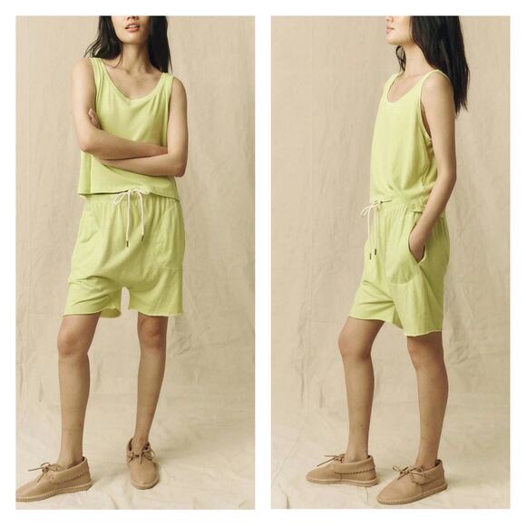 THE GREAT The Sport Tank Womens 0 LIme Zest Green Cropped Relaxed Cotton Scoop - Picture 3 of 15